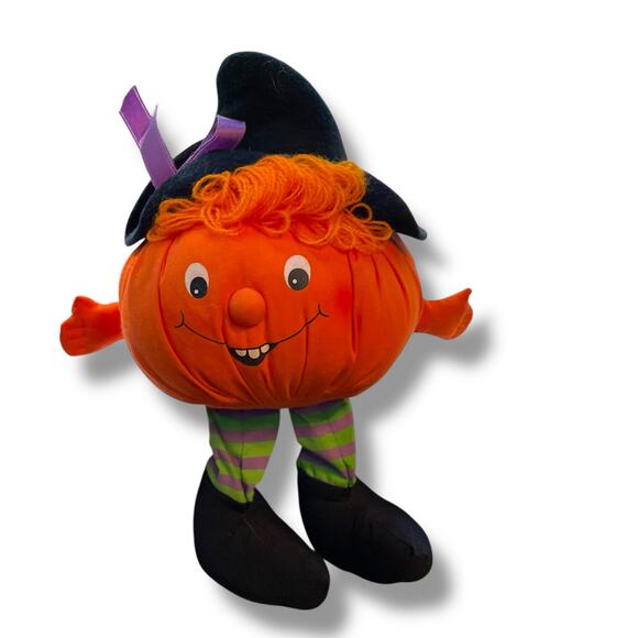 Vintage Hallmark Pumpkin Bean Bag Halloween Jack O Lantern Decor Shelf Sitter - Picture 13 of 13